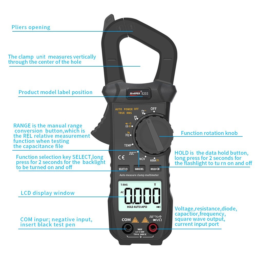 WinAPEX 6000 Counts True RMS Digital Clamp Multimeter with Square Wave Output