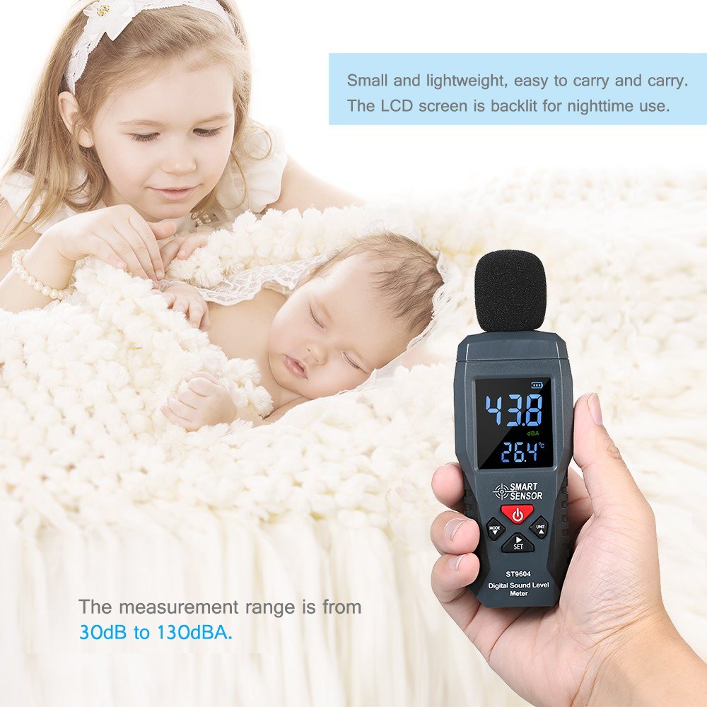 Mini Digital Sound Level Meter - SMART SENSOR ST9604, LCD Display, 30-130dBA Noise Measuring Instrument