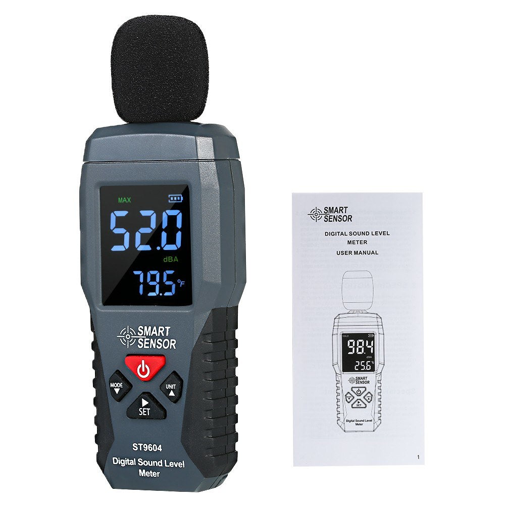 Mini Digital Sound Level Meter - SMART SENSOR ST9604, LCD Display, 30-130dBA Noise Measuring Instrument