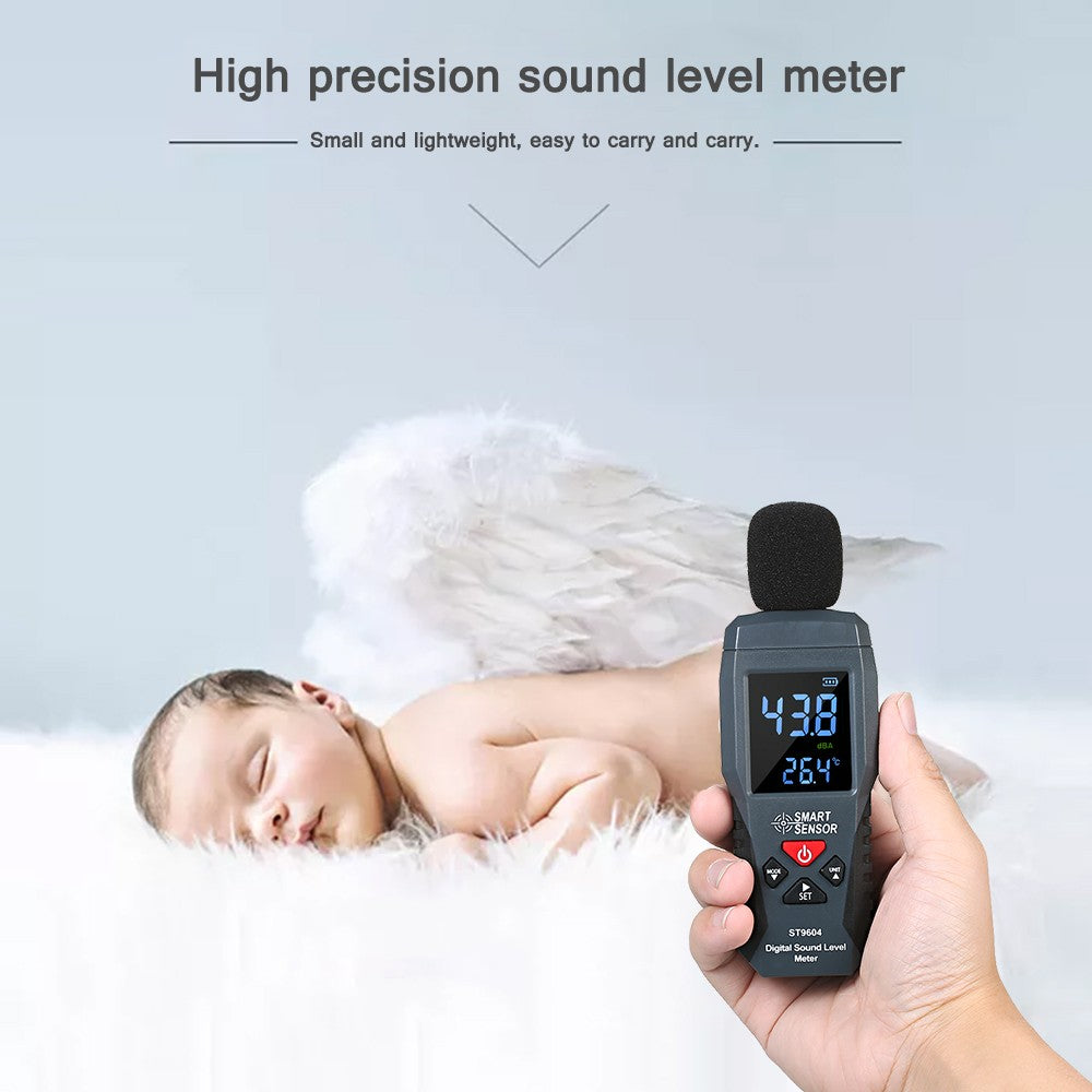 Mini Digital Sound Level Meter - SMART SENSOR ST9604, LCD Display, 30-130dBA Noise Measuring Instrument