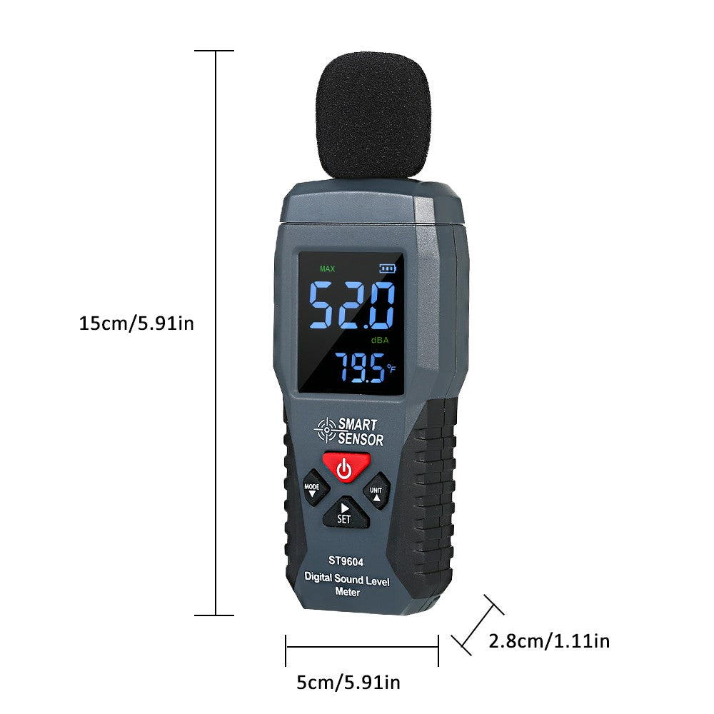 Mini Digital Sound Level Meter - SMART SENSOR ST9604, LCD Display, 30-130dBA Noise Measuring Instrument