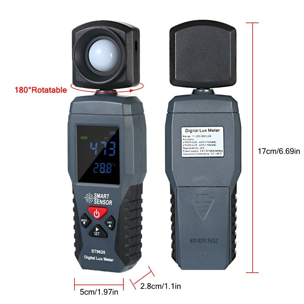 ST9620 Smart Sensor Digital Lux Meter - Handheld LCD Illuminometer for 1-200000 Lux