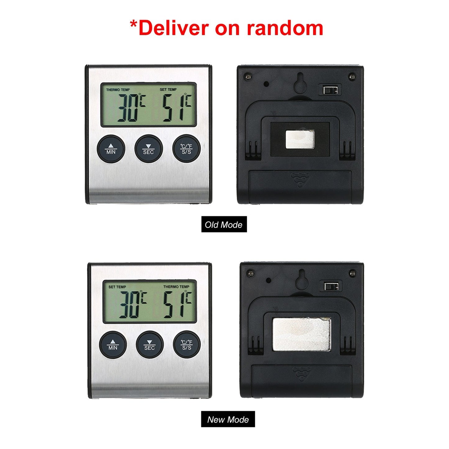 Digital BBQ Grill Food Thermometer with LCD Display & Alarm Timer 0-250°C for Kitchen & Barbecue
