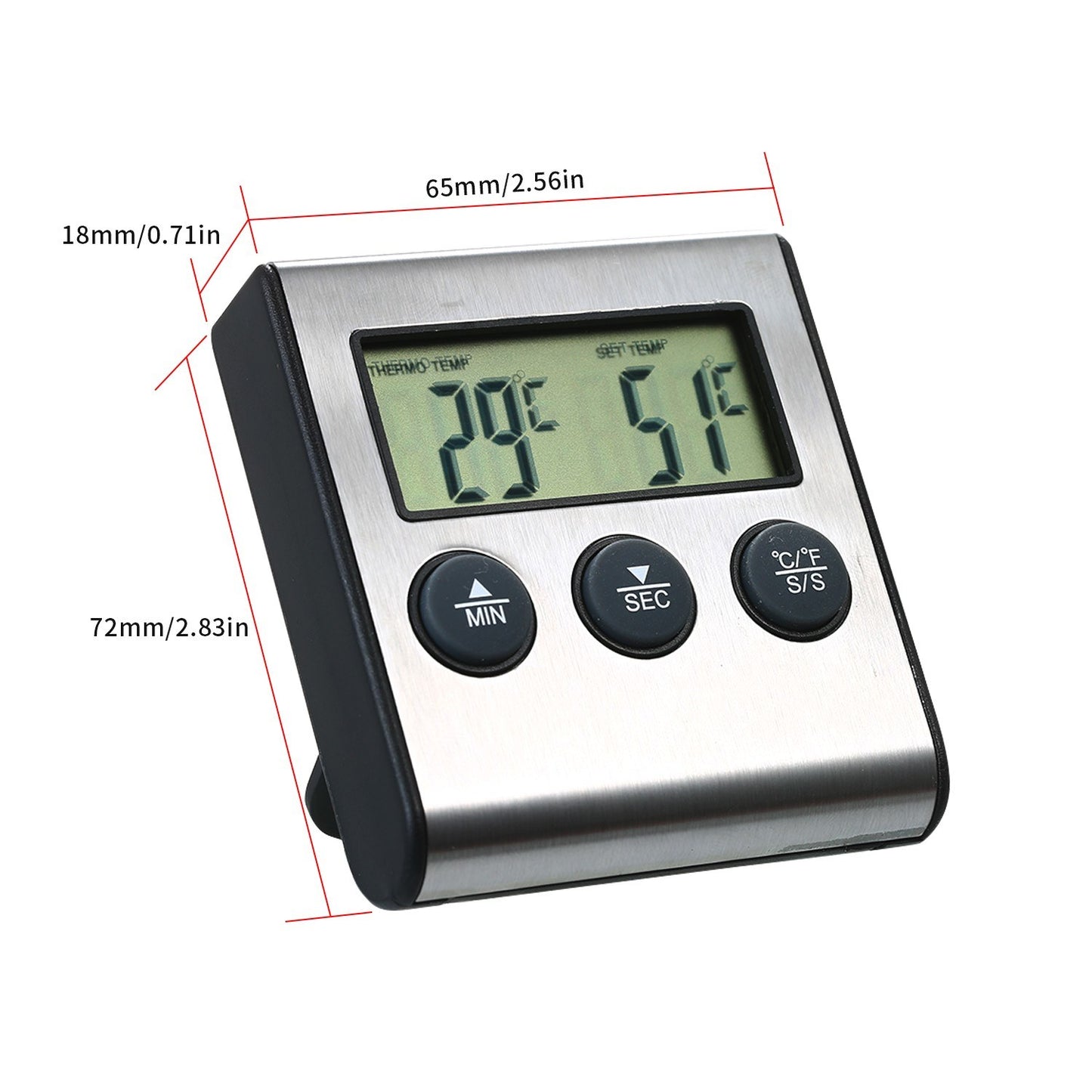 Digital BBQ Grill Food Thermometer with LCD Display & Alarm Timer 0-250°C for Kitchen & Barbecue