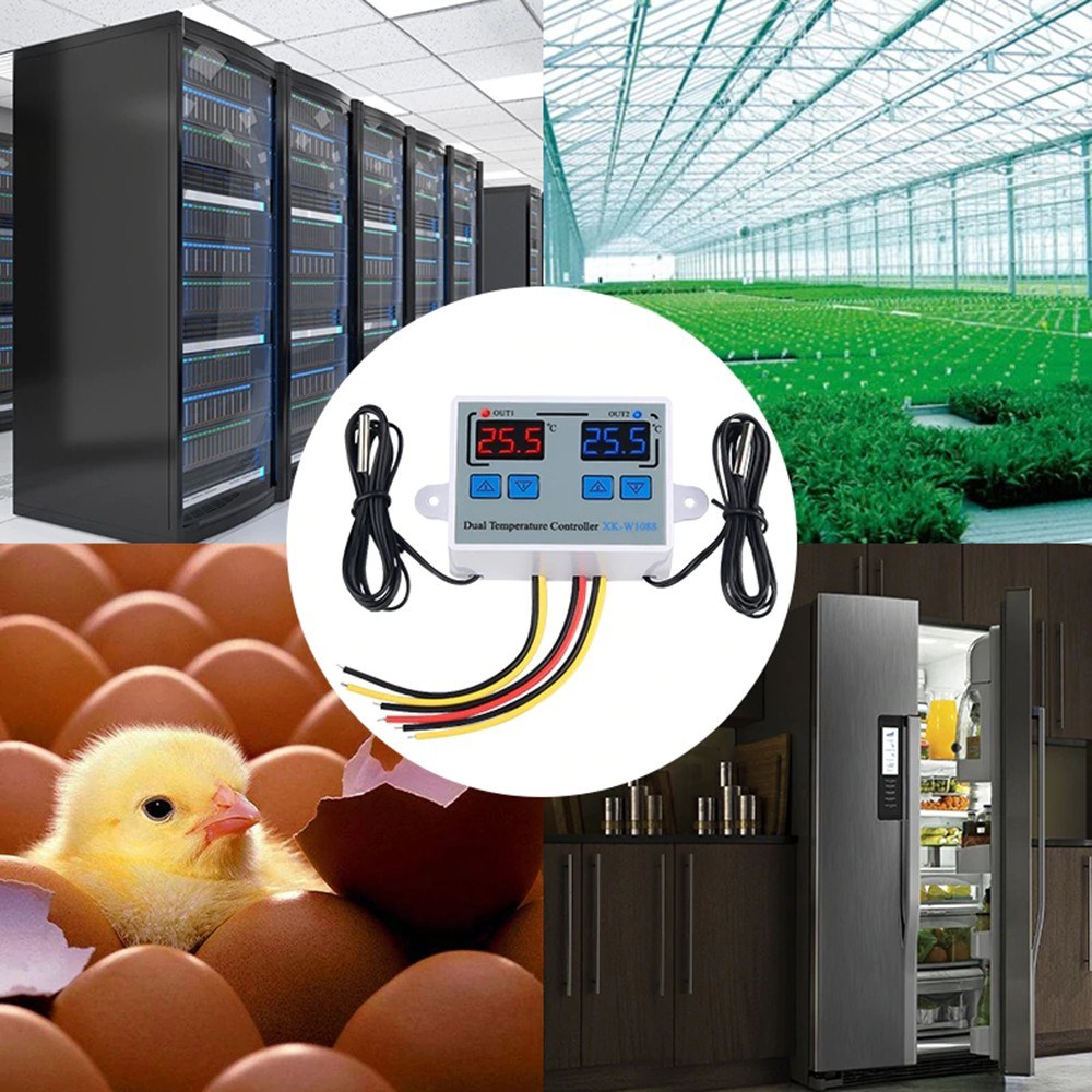 Dual Digital Thermostat Temperature Controller with Two Relay Outputs for Incubator Heating & Cooling, XK-W1088 AC110-220V
