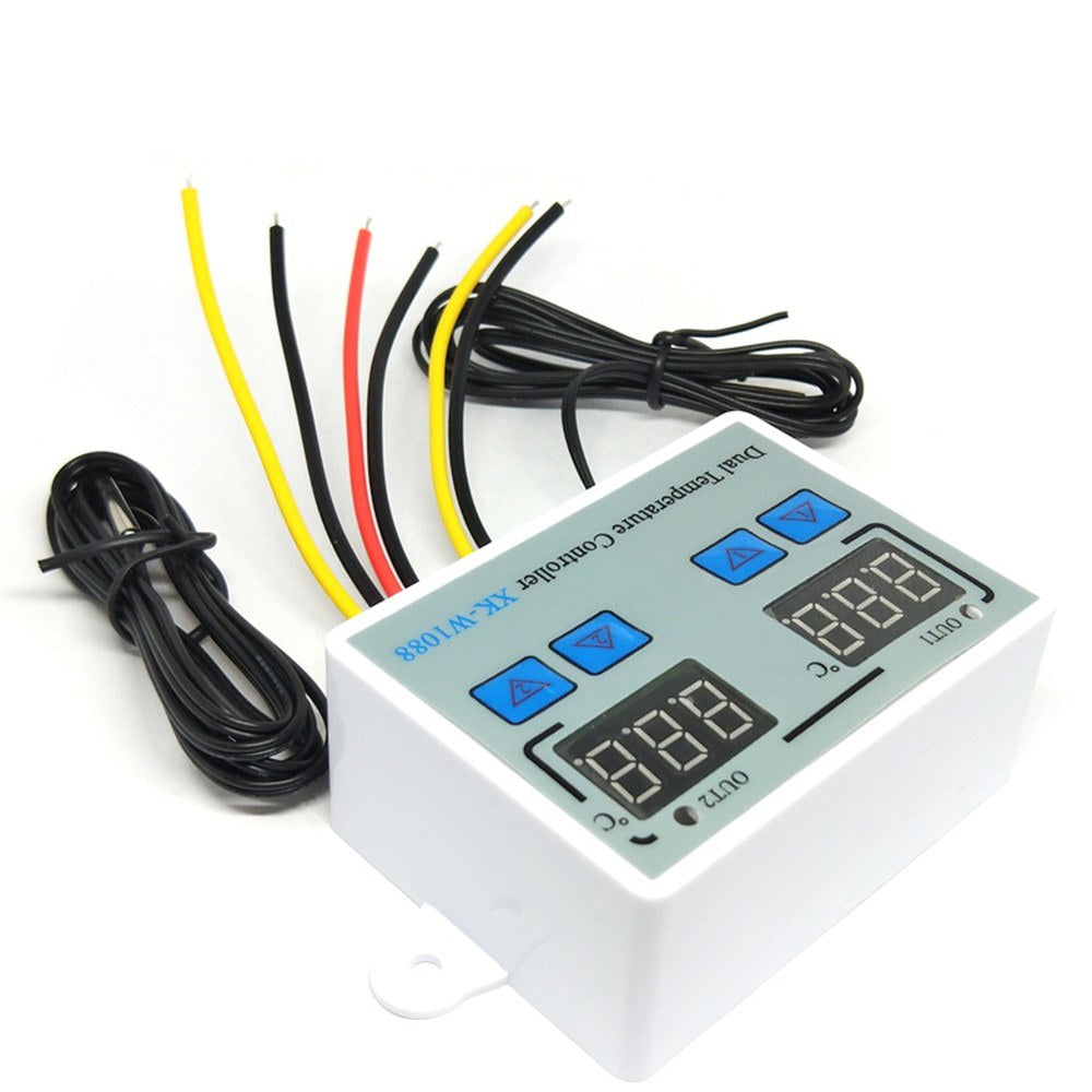 Dual Digital Thermostat Temperature Controller with Two Relay Outputs for Incubator Heating & Cooling, XK-W1088 AC110-220V