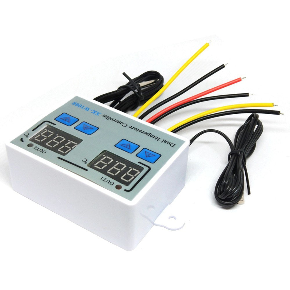 Dual Digital Thermostat Temperature Controller with Two Relay Outputs for Incubator Heating & Cooling, XK-W1088 AC110-220V