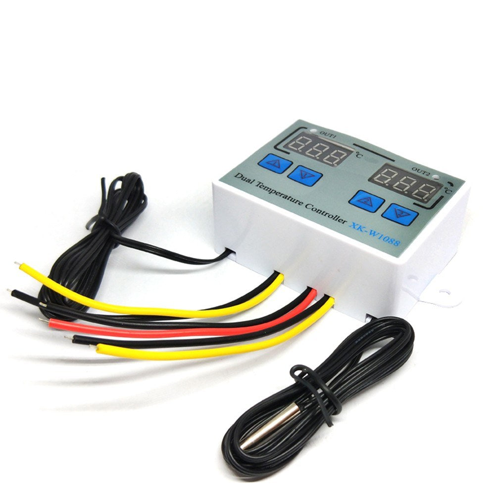 Dual Digital Thermostat Temperature Controller with Two Relay Outputs for Incubator Heating & Cooling, XK-W1088 AC110-220V