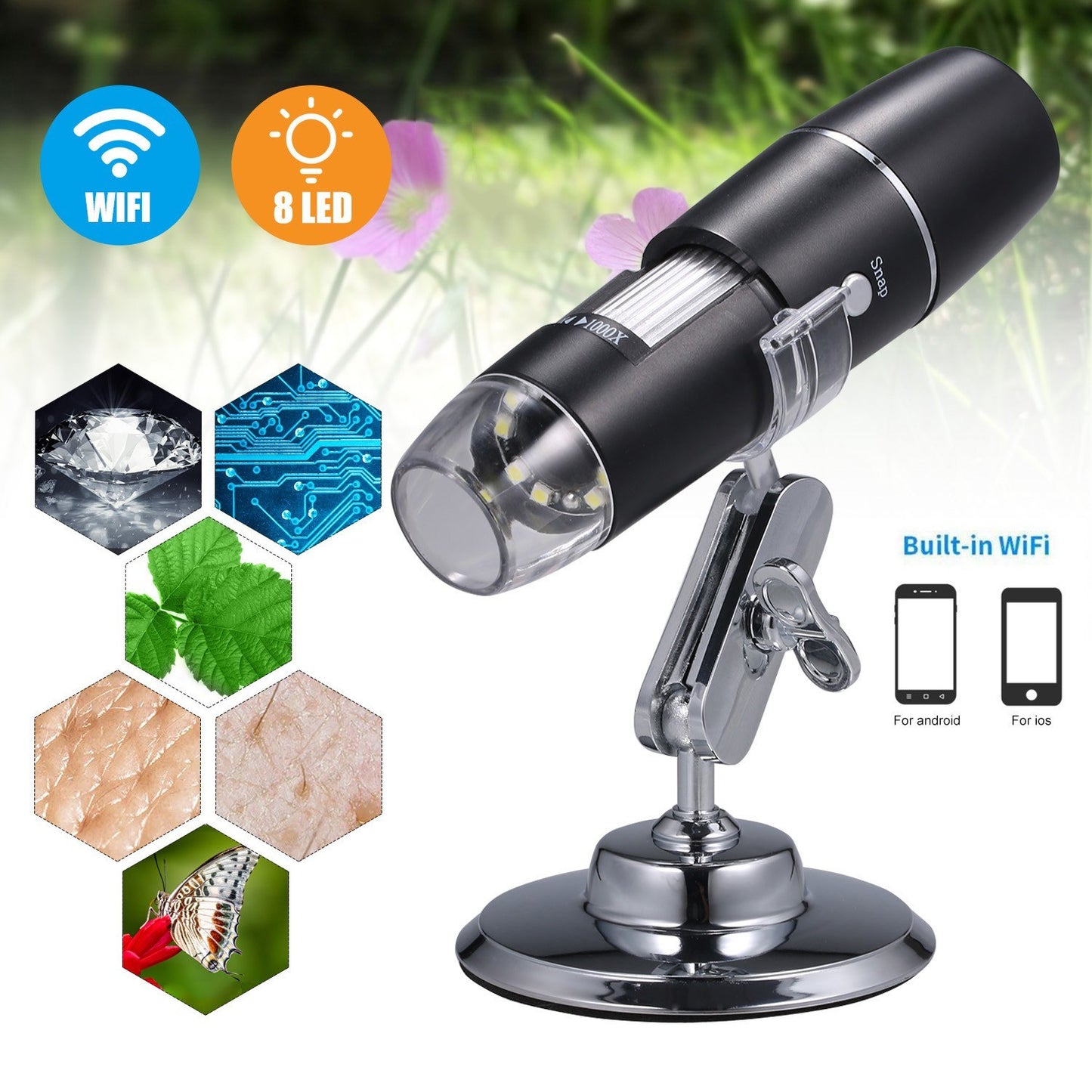 Portable WiFi Digital Microscope 1000x HD Magnification - Educational Gift for Kids, Christmas & Halloween