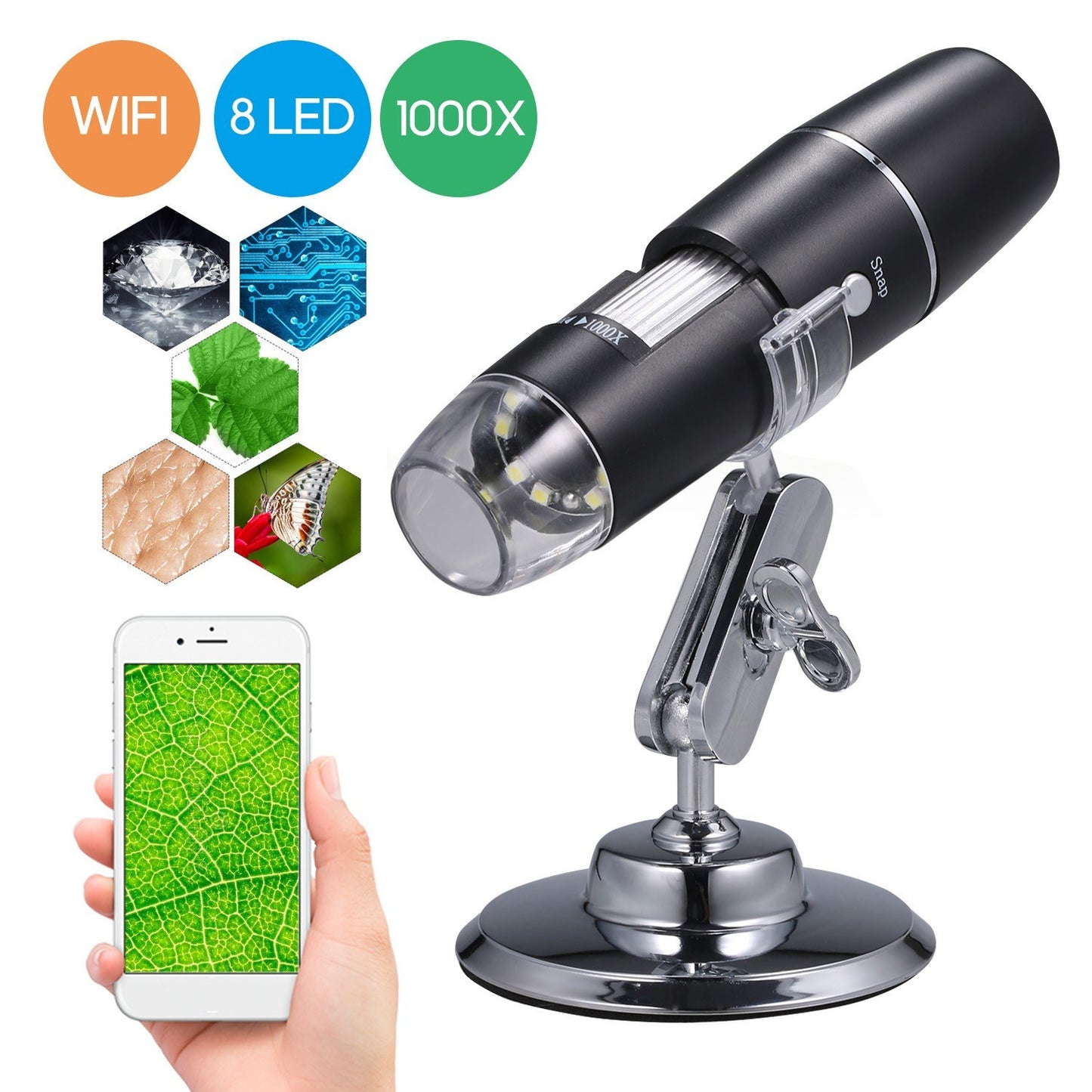 Portable WiFi Digital Microscope 1000x HD Magnification - Educational Gift for Kids, Christmas & Halloween