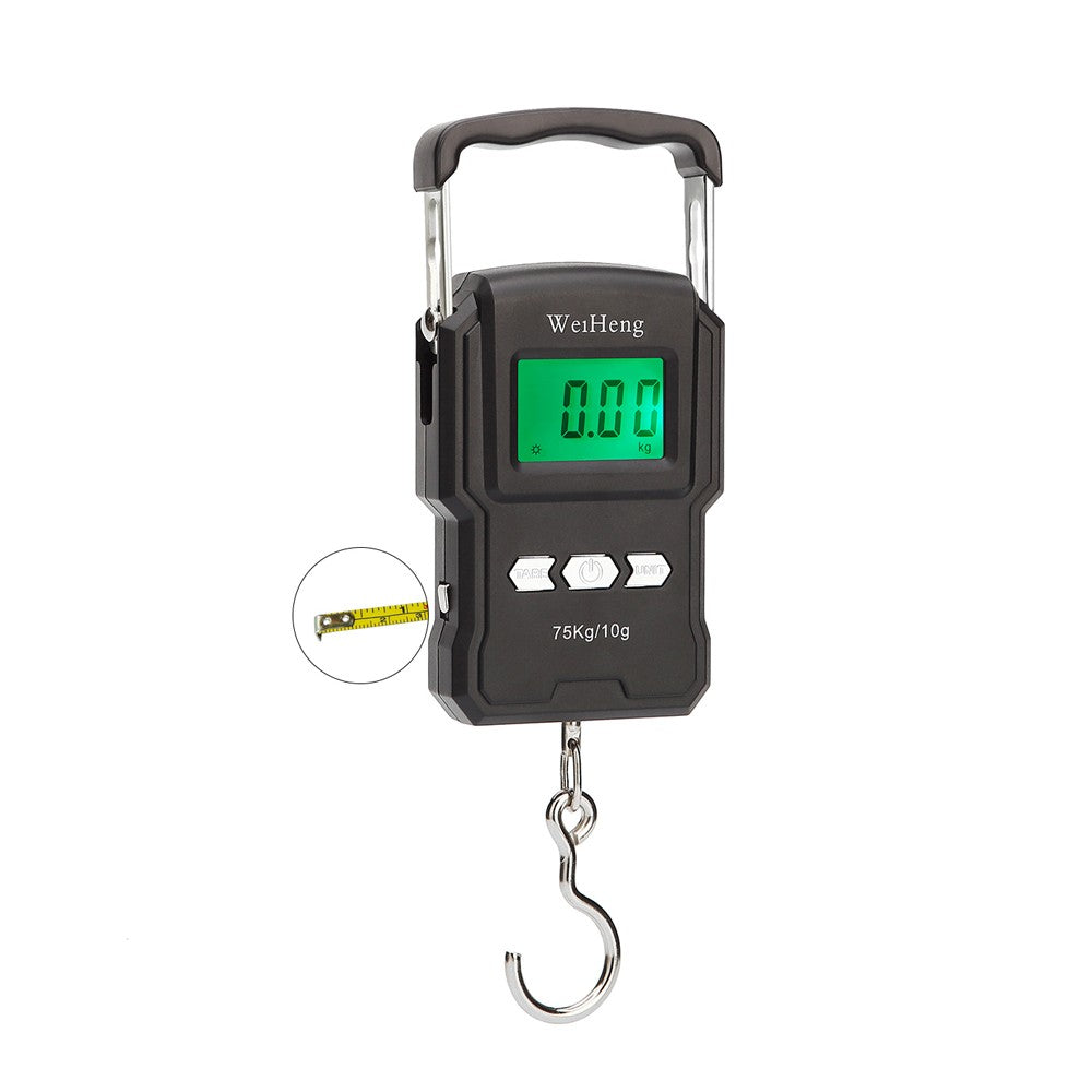 Portable Digital Hanging Hook Scale with Backlight, 75Kg/10g Capacity, Measuring Tape for Fishing & Postal Use