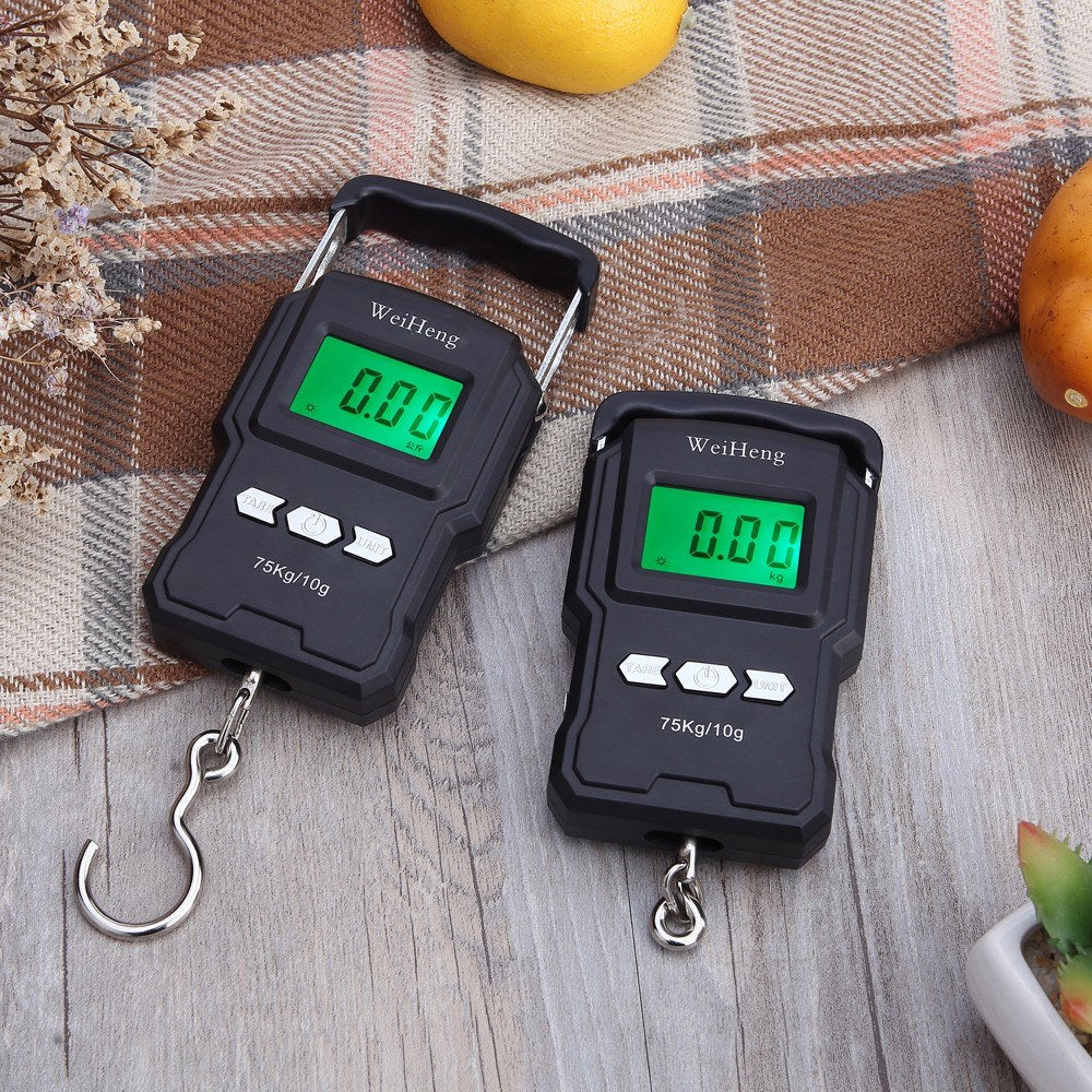 Portable Digital Hanging Hook Scale with Backlight, 75Kg/10g Capacity, Measuring Tape for Fishing & Postal Use