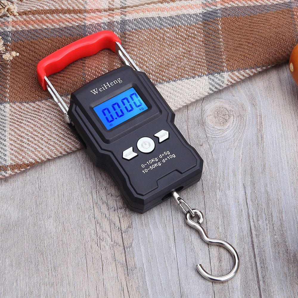 50Kg/5g Portable LCD Backlit Hanging Hook Scale - Double Accuracy Mini Electronic Weighing for Fishing & Travel