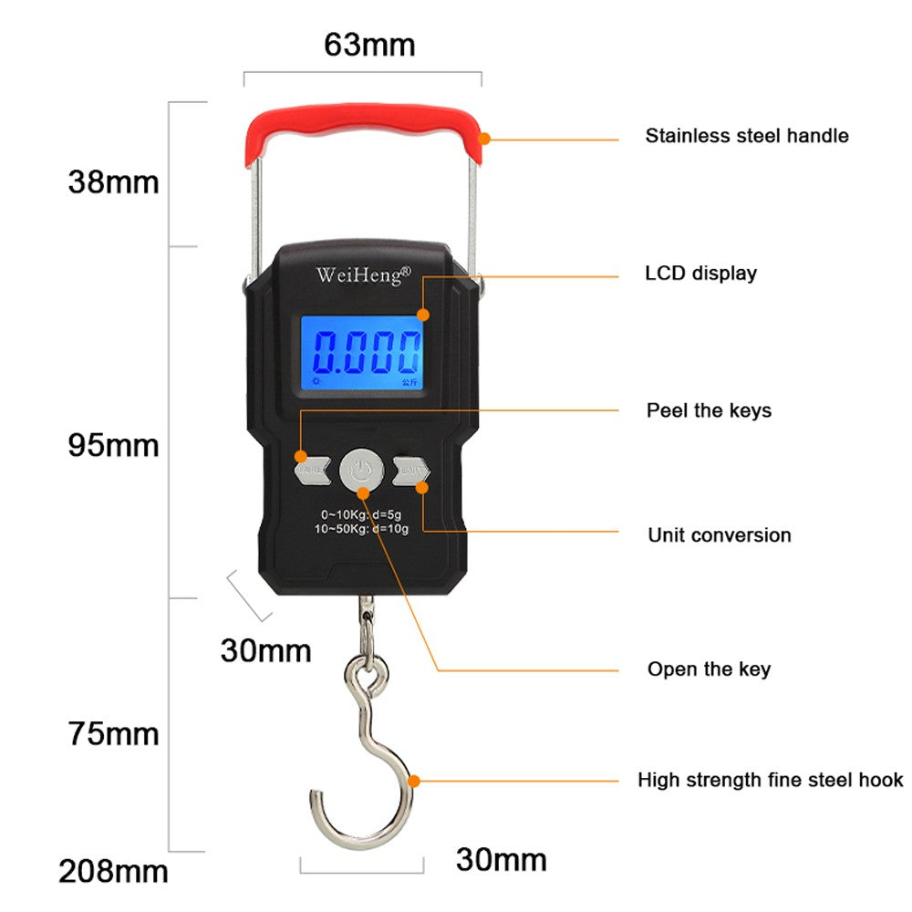 50Kg/5g Portable LCD Backlit Hanging Hook Scale - Double Accuracy Mini Electronic Weighing for Fishing & Travel