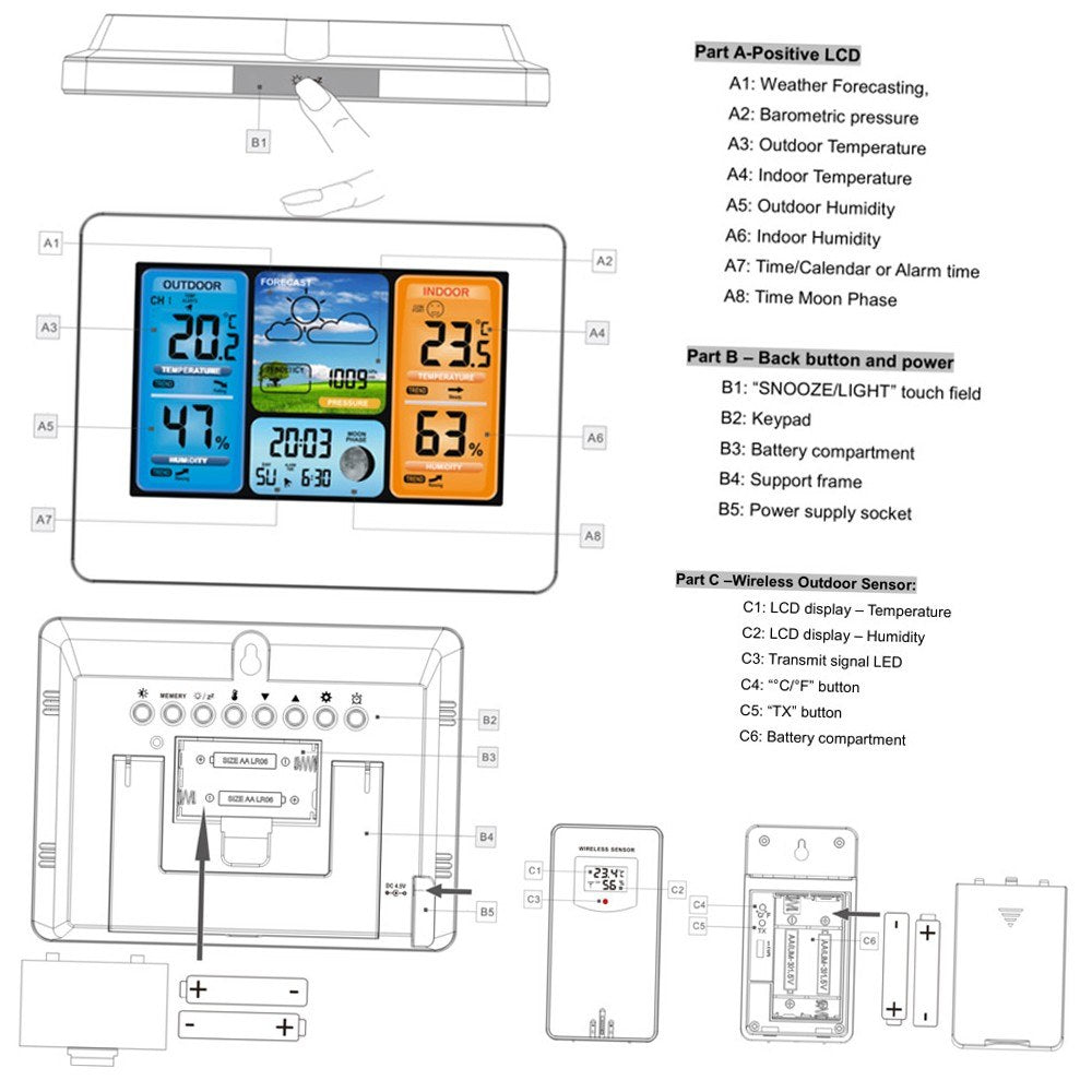 FanJu FJ3373 Digital Weather Station with LCD Alarm Clock