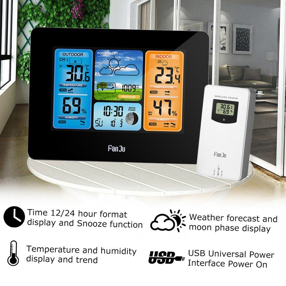 FanJu FJ3373 Digital Weather Station with LCD Alarm Clock