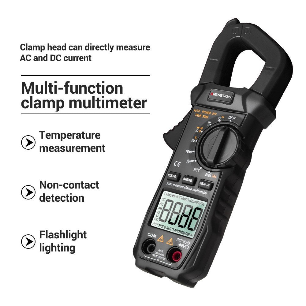 ANENG ST209 True RMS Digital Clamp Multimeter, 6000 Counts, DC/AC Current Tester, Auto Ranging LCD Voltmeter