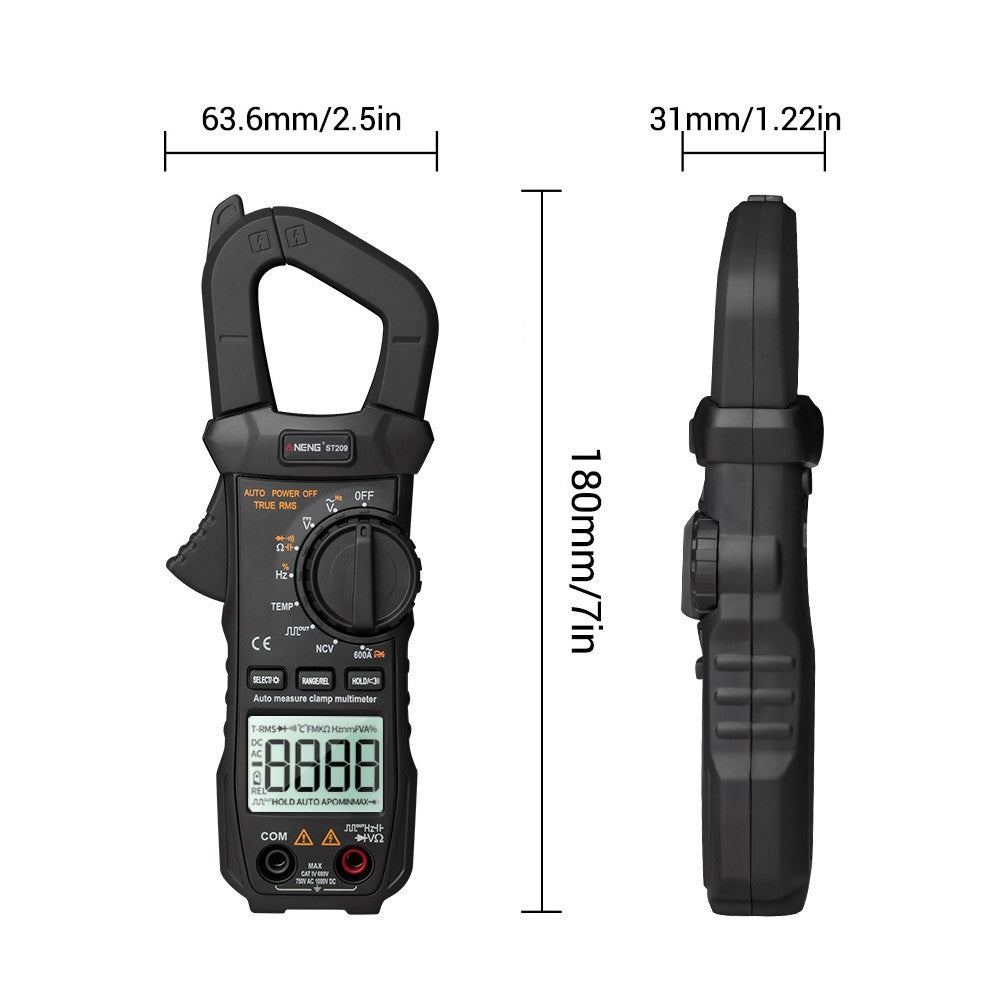 ANENG ST209 True RMS Digital Clamp Multimeter, 6000 Counts, DC/AC Current Tester, Auto Ranging LCD Voltmeter