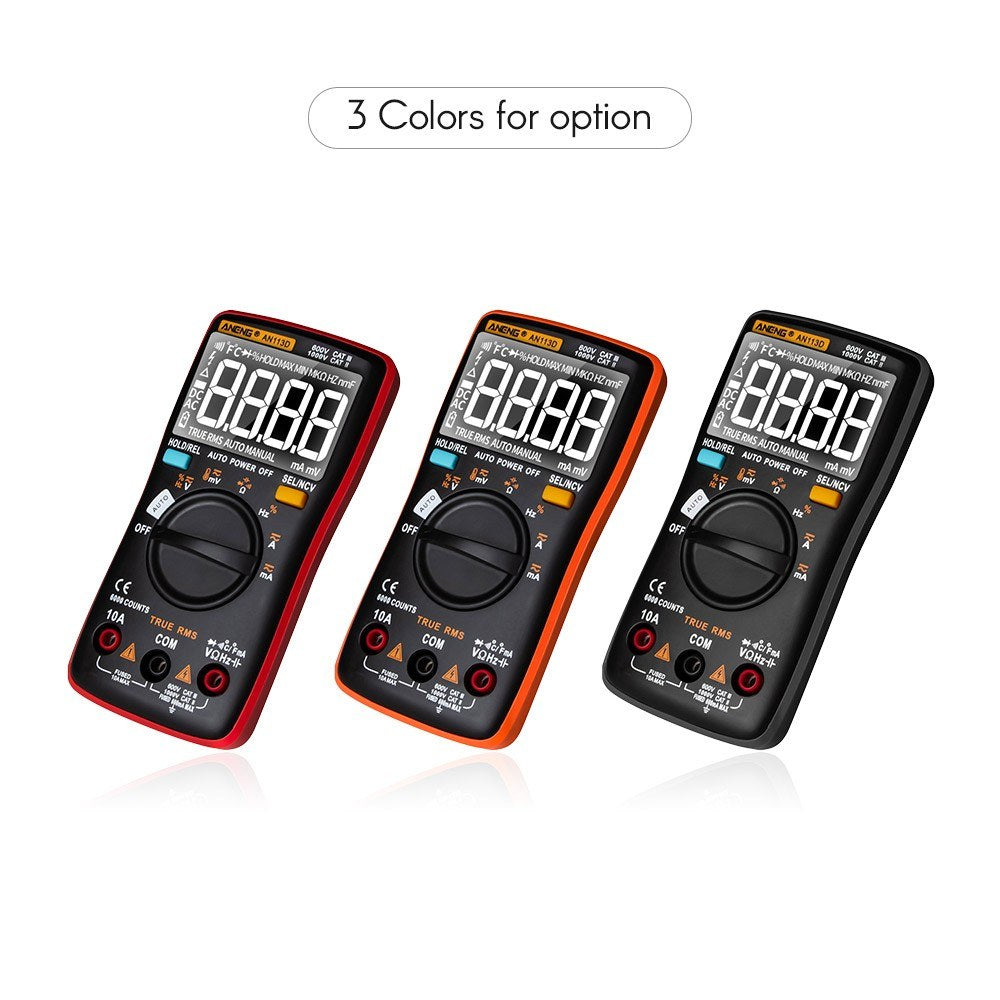 ANENG AN113D Digital Multimeter - 6000 Counts True RMS Auto-Ranging AC/DC Tester with Temperature Measurement LCD Display