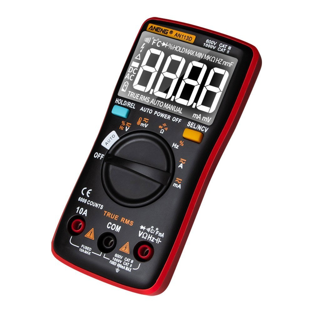 ANENG AN113D Digital Multimeter - 6000 Counts True RMS Auto-Ranging AC/DC Tester with Temperature Measurement LCD Display