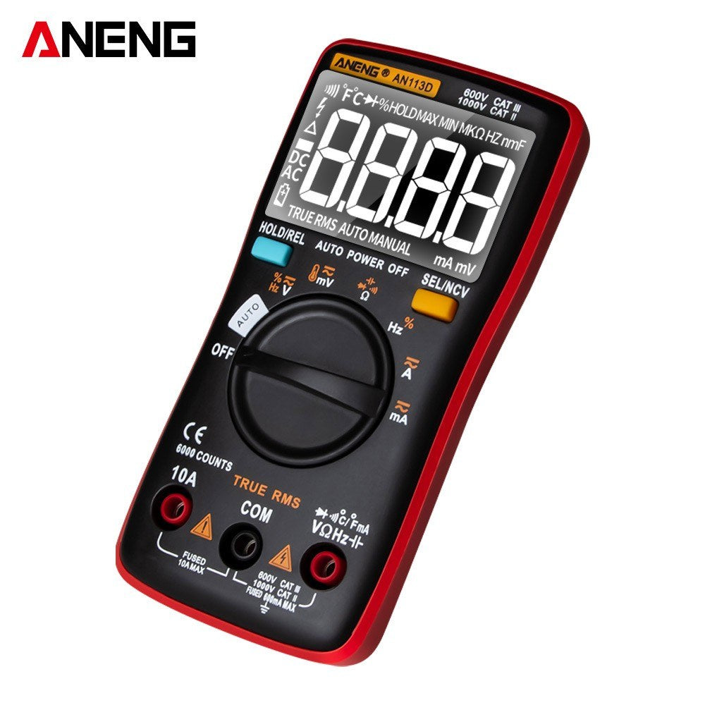 ANENG AN113D Digital Multimeter - 6000 Counts True RMS Auto-Ranging AC/DC Tester with Temperature Measurement LCD Display