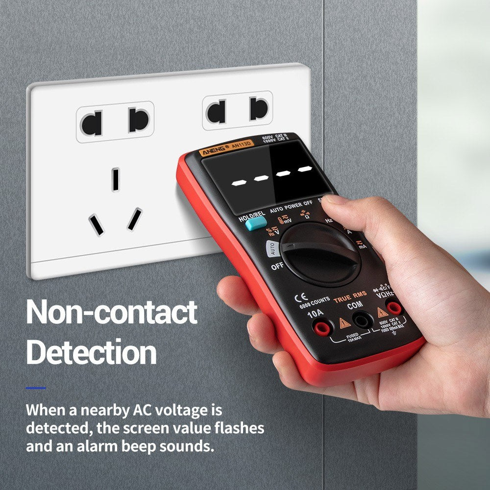 ANENG AN113D Digital Multimeter - 6000 Counts True RMS Auto-Ranging AC/DC Tester with Temperature Measurement LCD Display