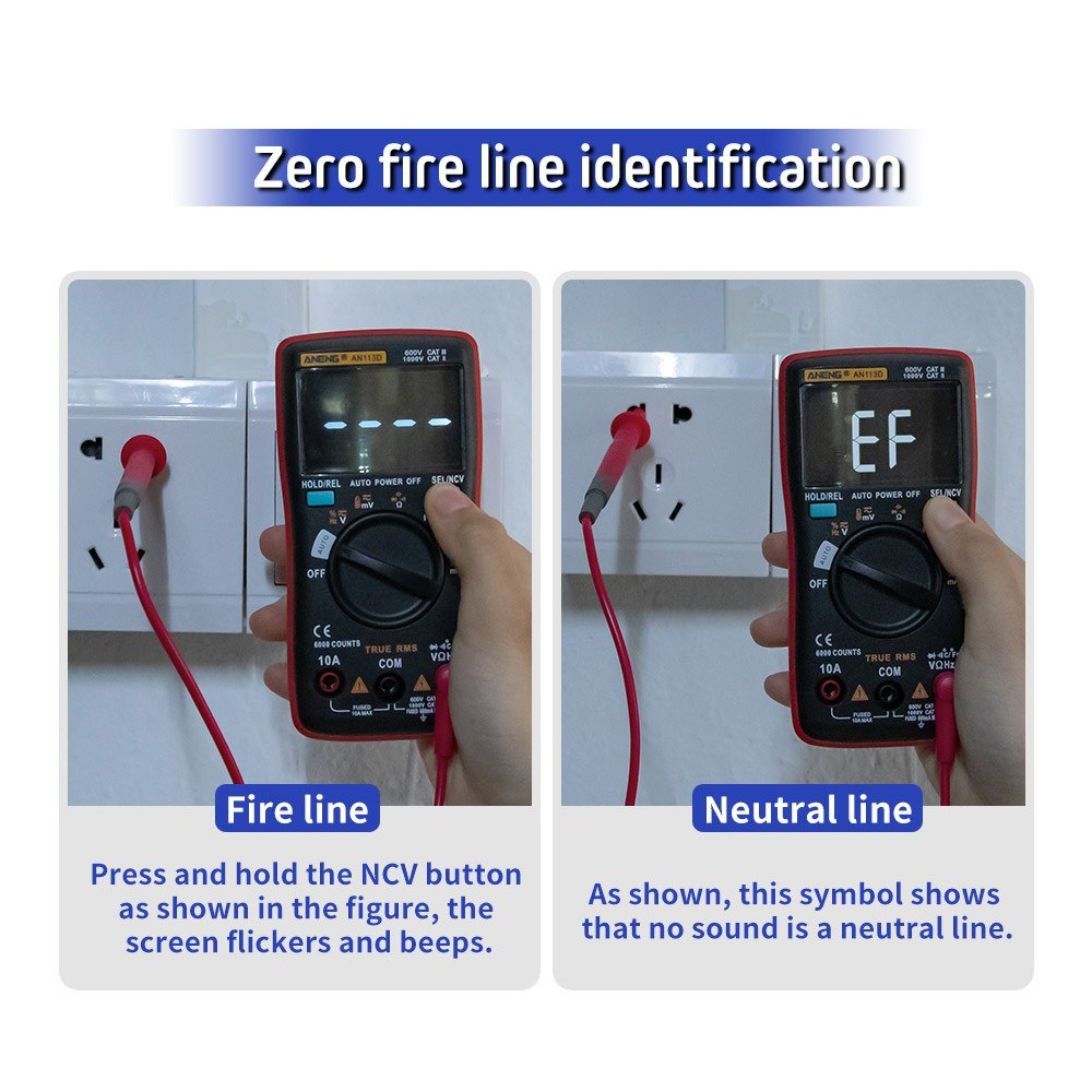 ANENG AN113D Digital Multimeter - 6000 Counts True RMS Auto-Ranging AC/DC Tester with Temperature Measurement LCD Display