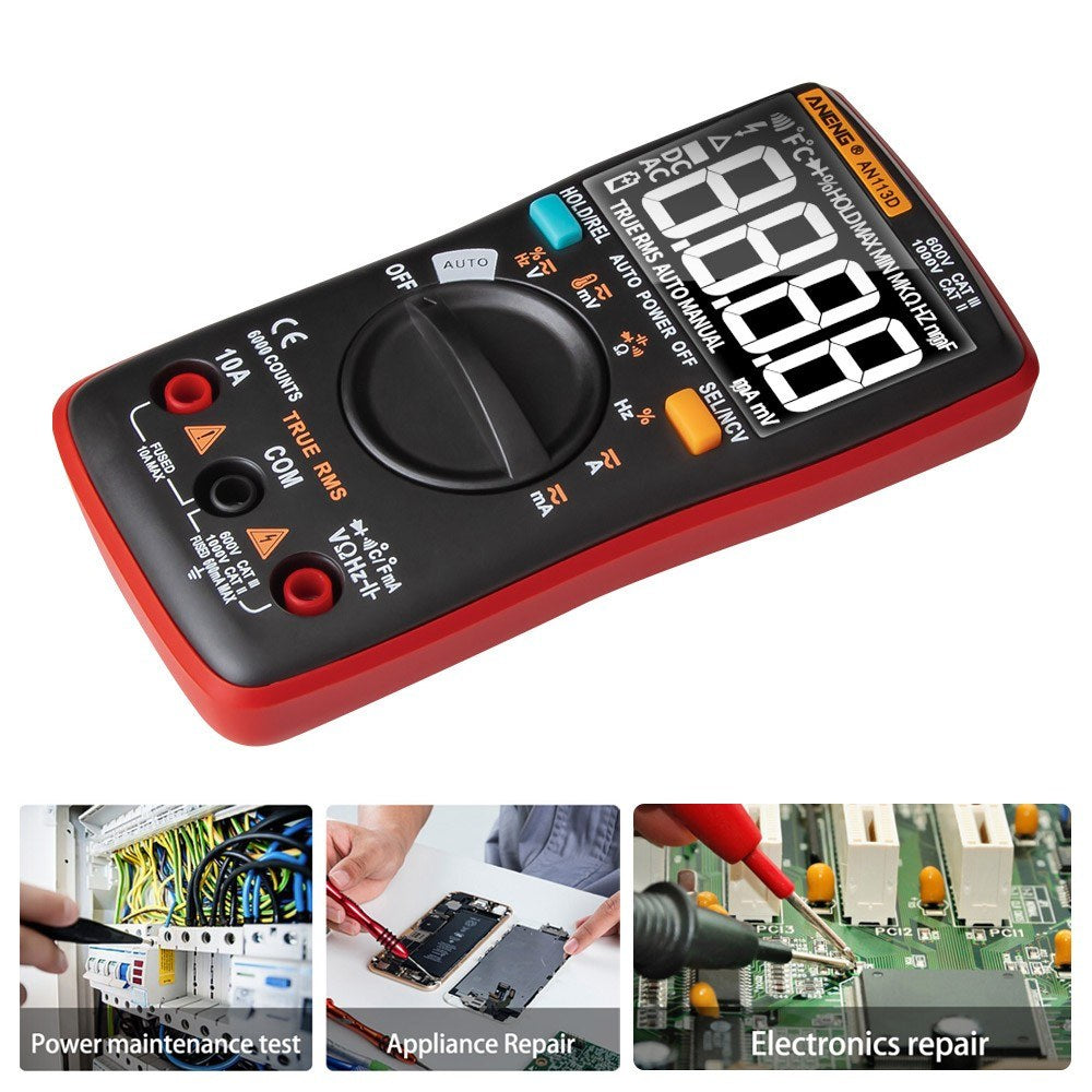 ANENG AN113D Digital Multimeter - 6000 Counts True RMS Auto-Ranging AC/DC Tester with Temperature Measurement LCD Display