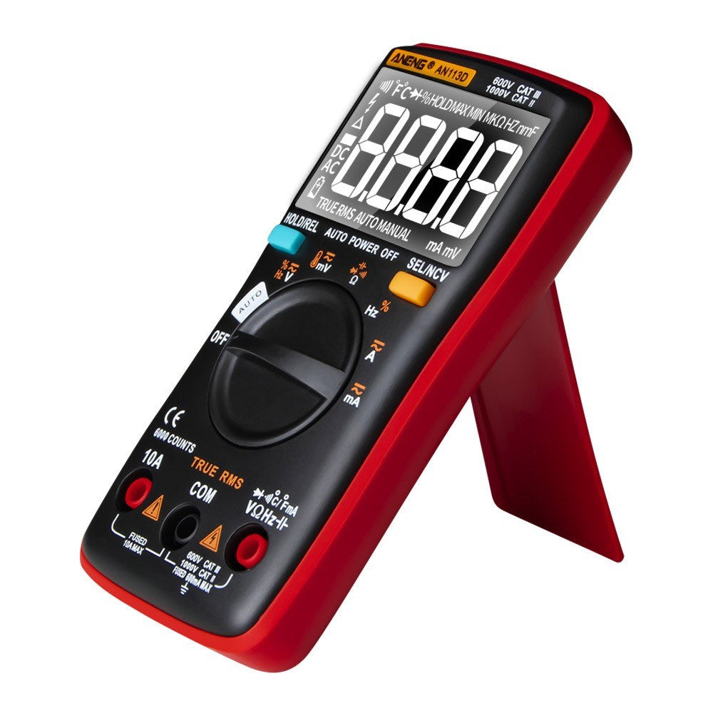 ANENG AN113D Digital Multimeter - 6000 Counts True RMS Auto-Ranging AC/DC Tester with Temperature Measurement LCD Display