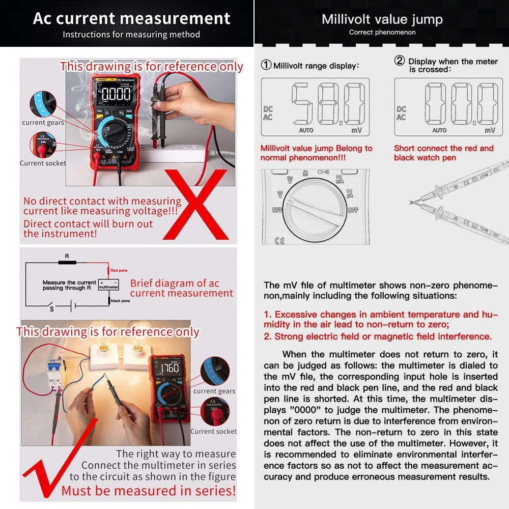 ANENG AN113D Digital Multimeter - 6000 Counts True RMS Auto-Ranging AC/DC Tester with Temperature Measurement LCD Display
