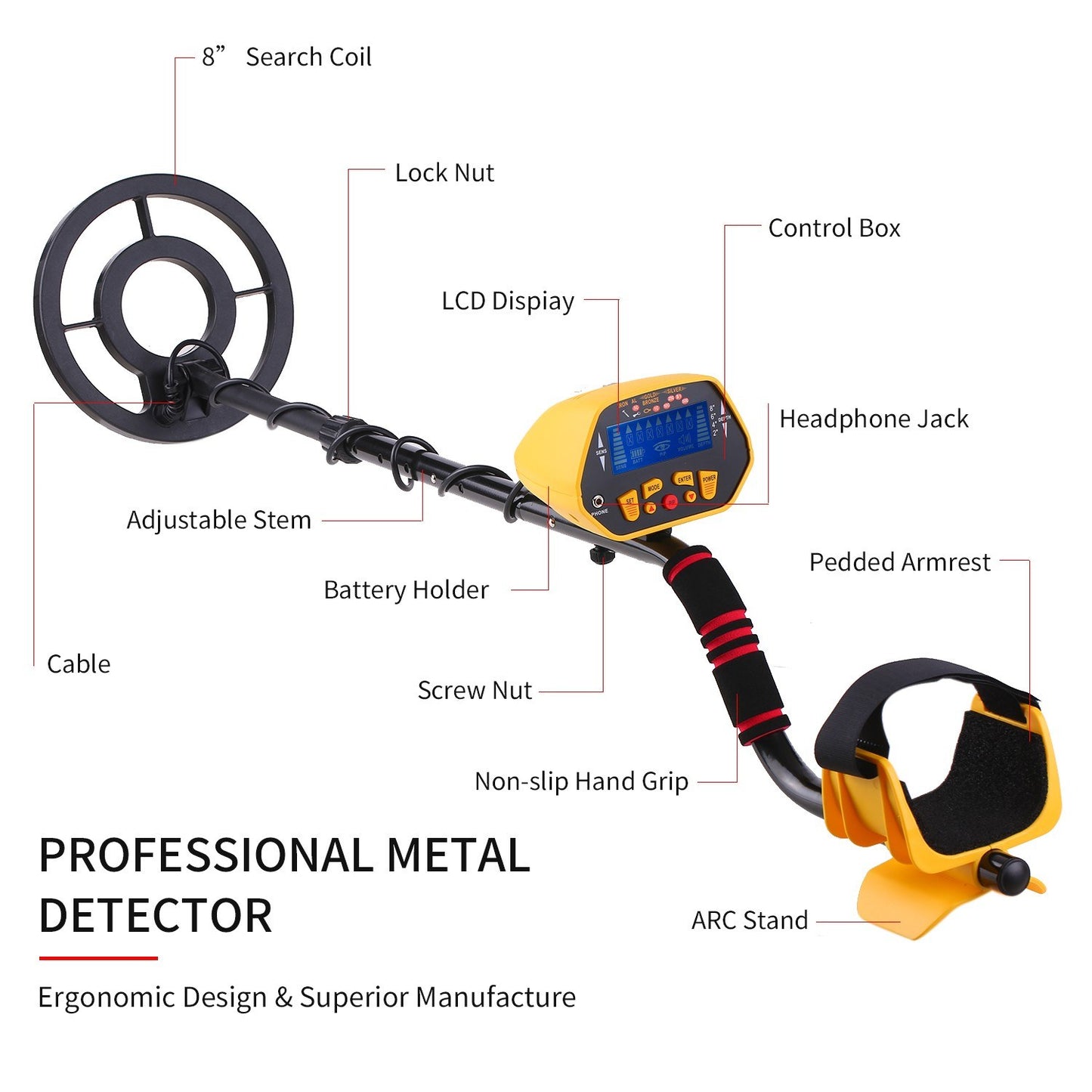 High Sensitivity Waterproof Metal Detector – Professional Treasure Hunter with LCD Display & 7 Target Categories