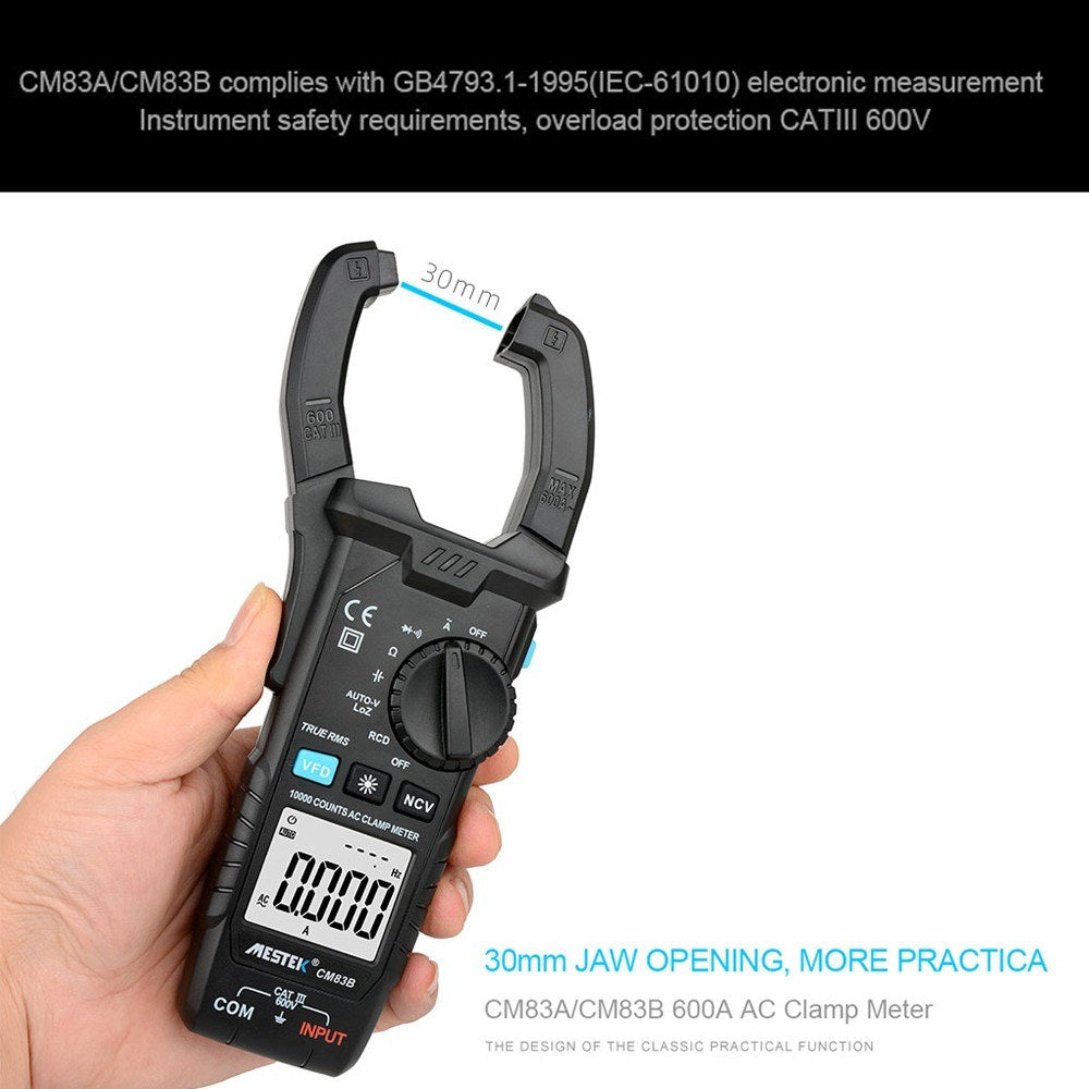 MESTEK 600A Clamp Meter Digital Multimeter - AC/DC Voltage, Capacitance, NCV Tester with Backlight & Data Hold