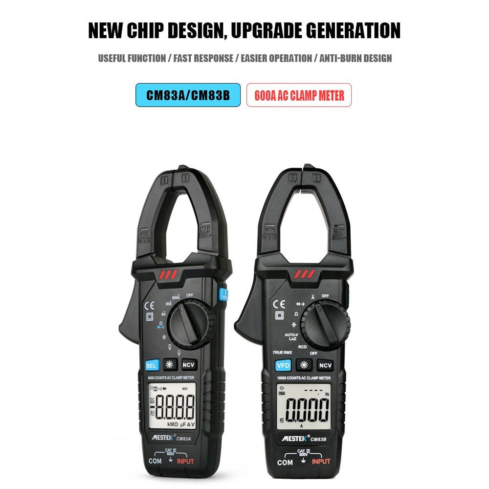 MESTEK 600A Clamp Meter Digital Multimeter - AC/DC Voltage, Capacitance, NCV Tester with Backlight & Data Hold