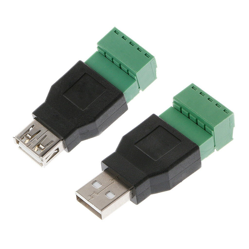 USB 2.0 Type A Female/Male to 5-Pin Screw Shielded Plug Terminal Adapter Connector