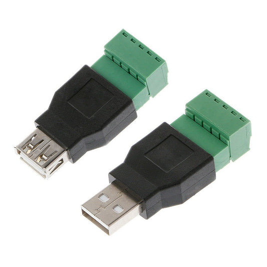 USB 2.0 Type A Female/Male to 5-Pin Screw Shielded Plug Terminal Adapter Connector