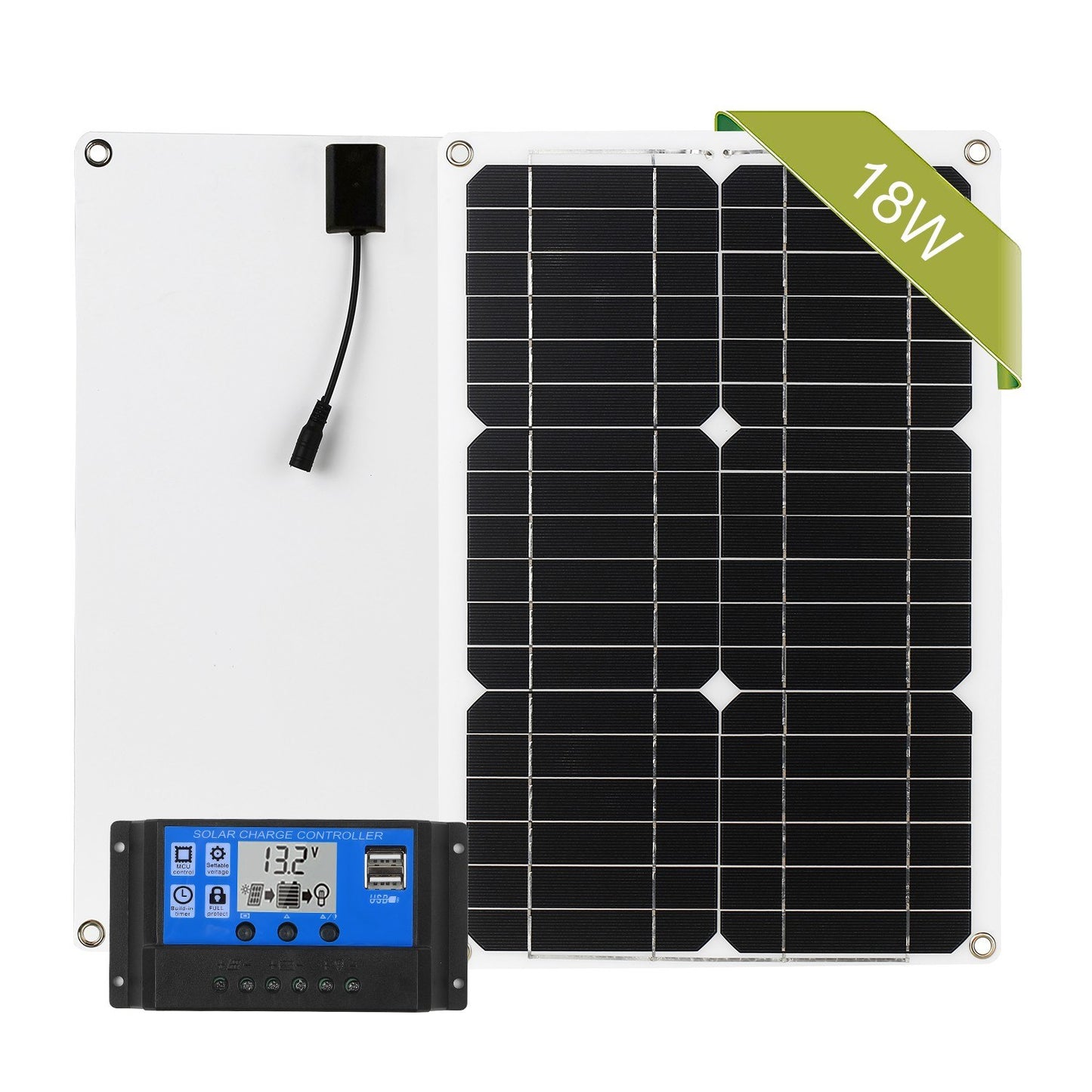 18W 12V Off-Grid Solar Panel Kit with Monocrystalline Module & SAE Charge Controller