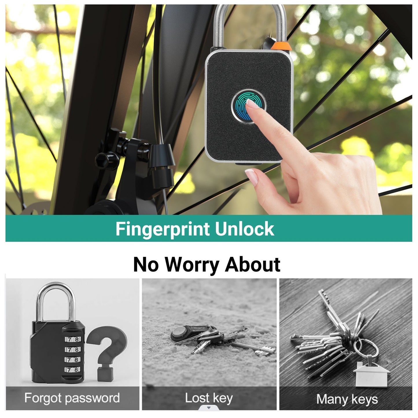 Biometric Fingerprint Padlock: Keyless, Waterproof, USB Charged for Gym, Luggage, Bikes, Backpacks, Fence