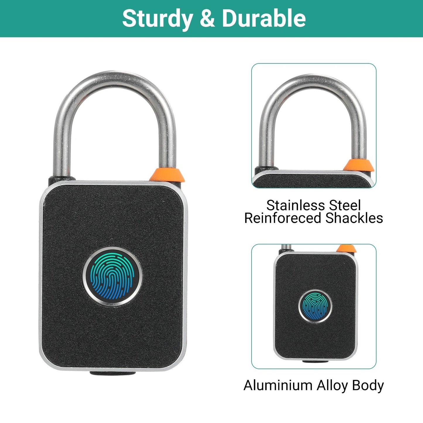 Biometric Fingerprint Padlock: Keyless, Waterproof, USB Charged for Gym, Luggage, Bikes, Backpacks, Fence
