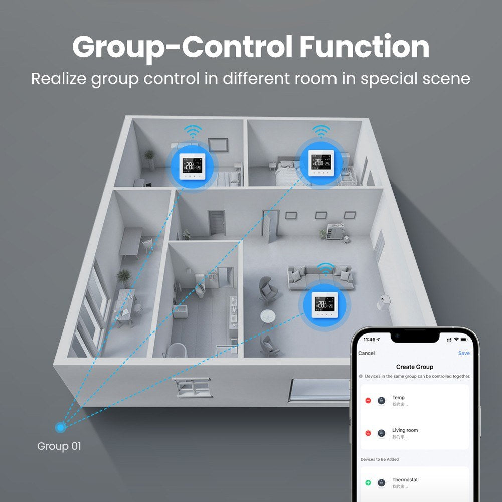 Tuya WiFi Smart Temperature Controller with LED Display, Compact Size for Water/Gas Boilers, Alexa & Google Home Compatible