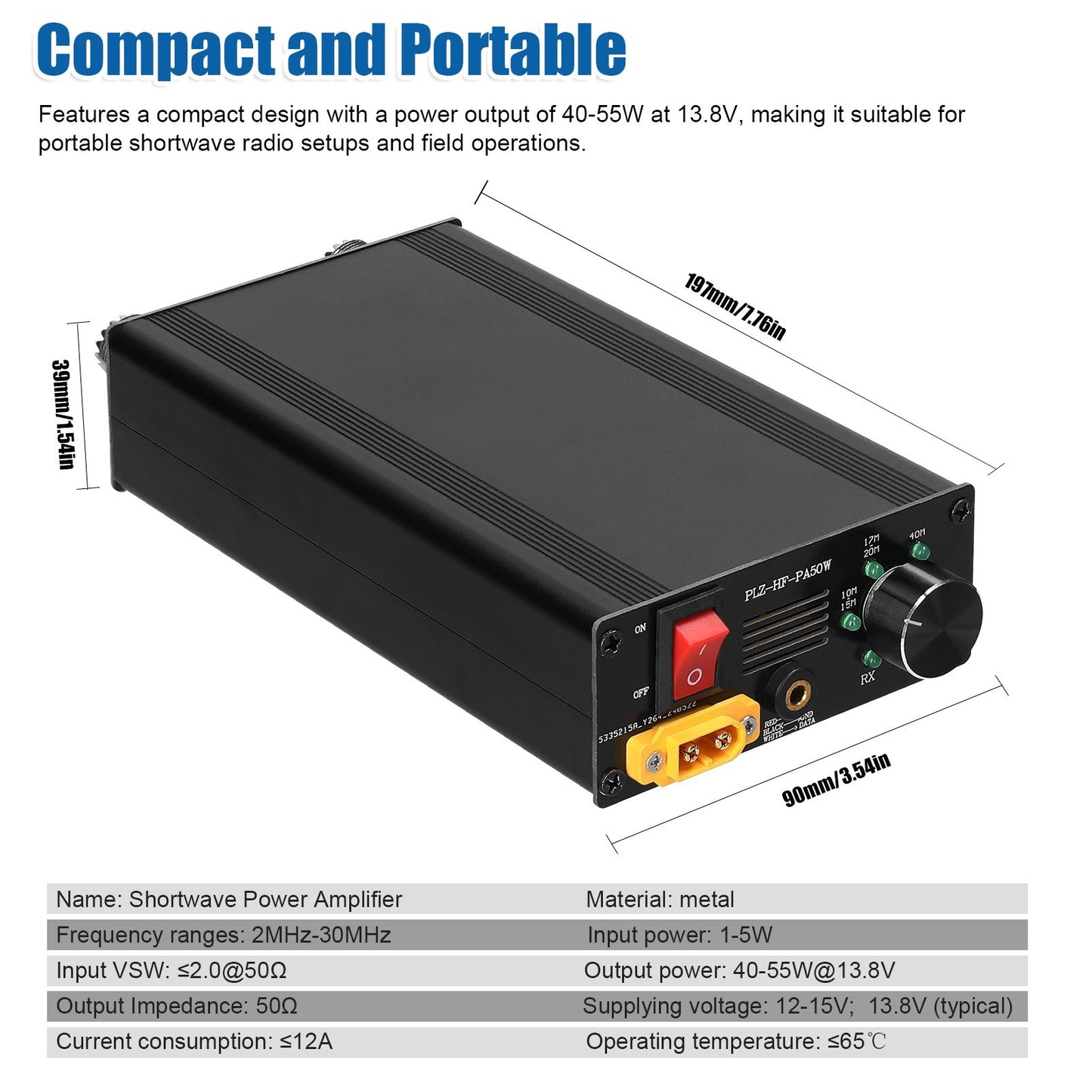 50W Shortwave Power Amplifier - Portable, 4-Gear LPF, Auto Transmit/Receive, Multi-Protocol Compatible