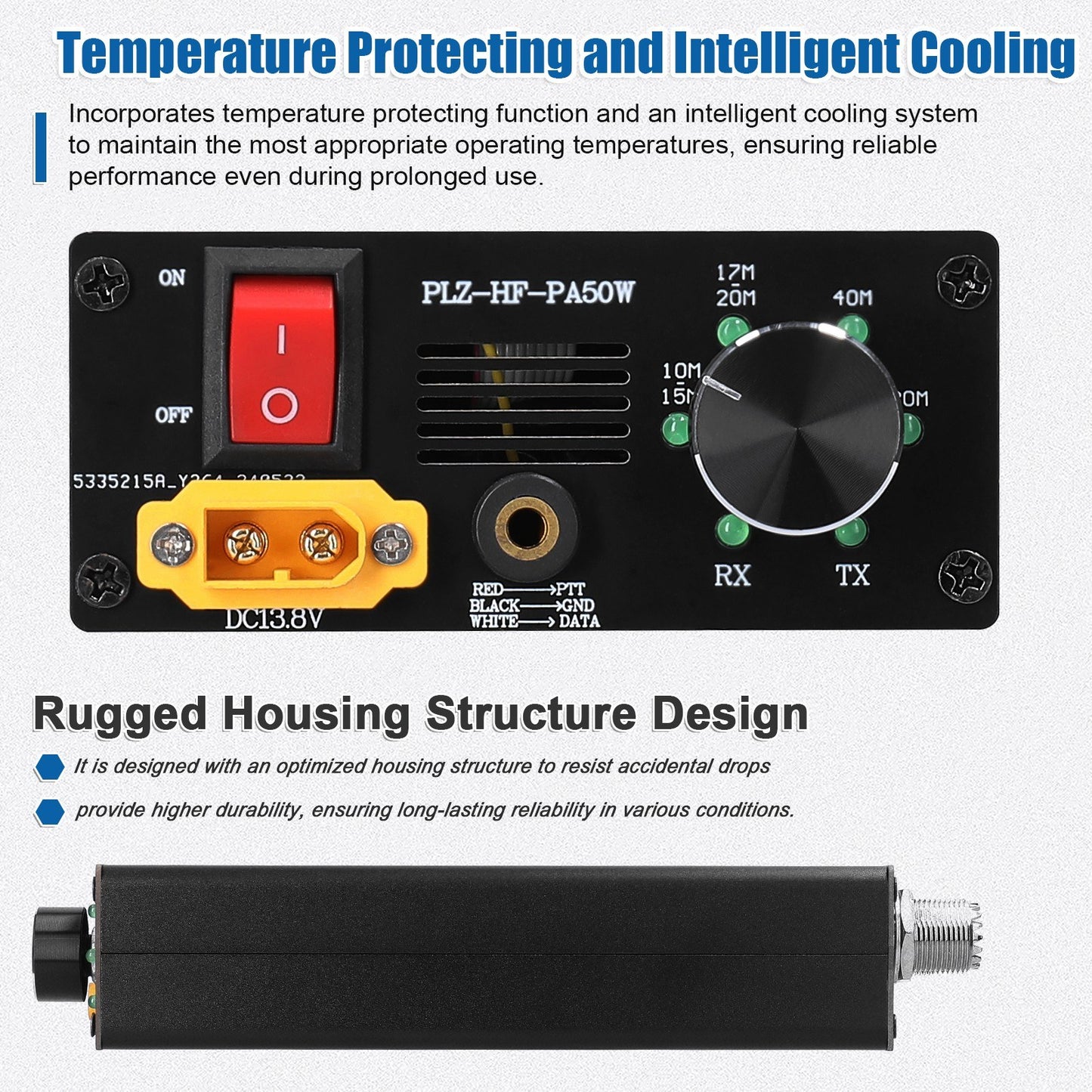 50W Shortwave Power Amplifier - Portable, 4-Gear LPF, Auto Transmit/Receive, Multi-Protocol Compatible