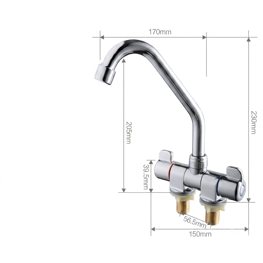Foldable RV Kitchen Faucet - Rotating Two-Handle Hot/Cold Mixer for Deck/Wall Mount