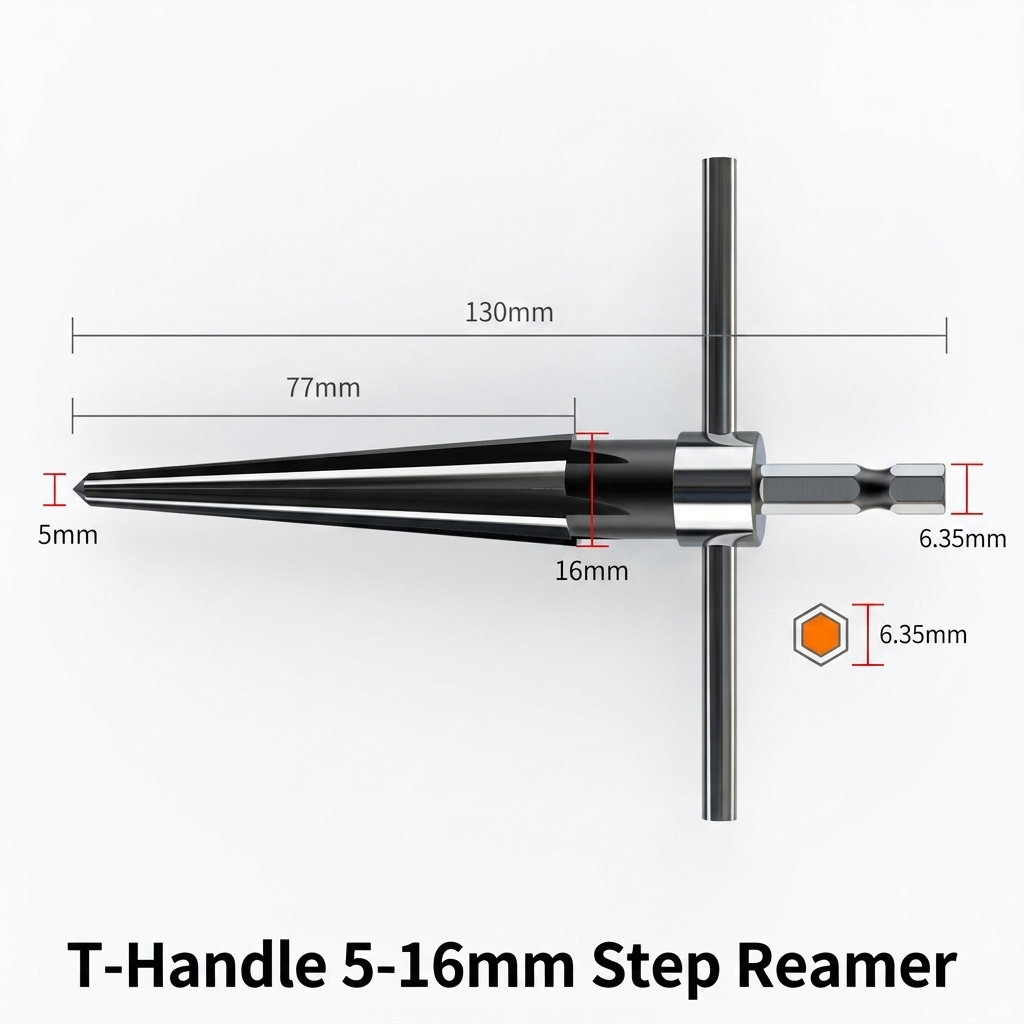 Tapered Bridge Pin Hole Reamer with T-Handle, 6-Flute Woodworking Countersink Reamer Tool for Guitar Bridge Pins, Wood Holes & Chamfering