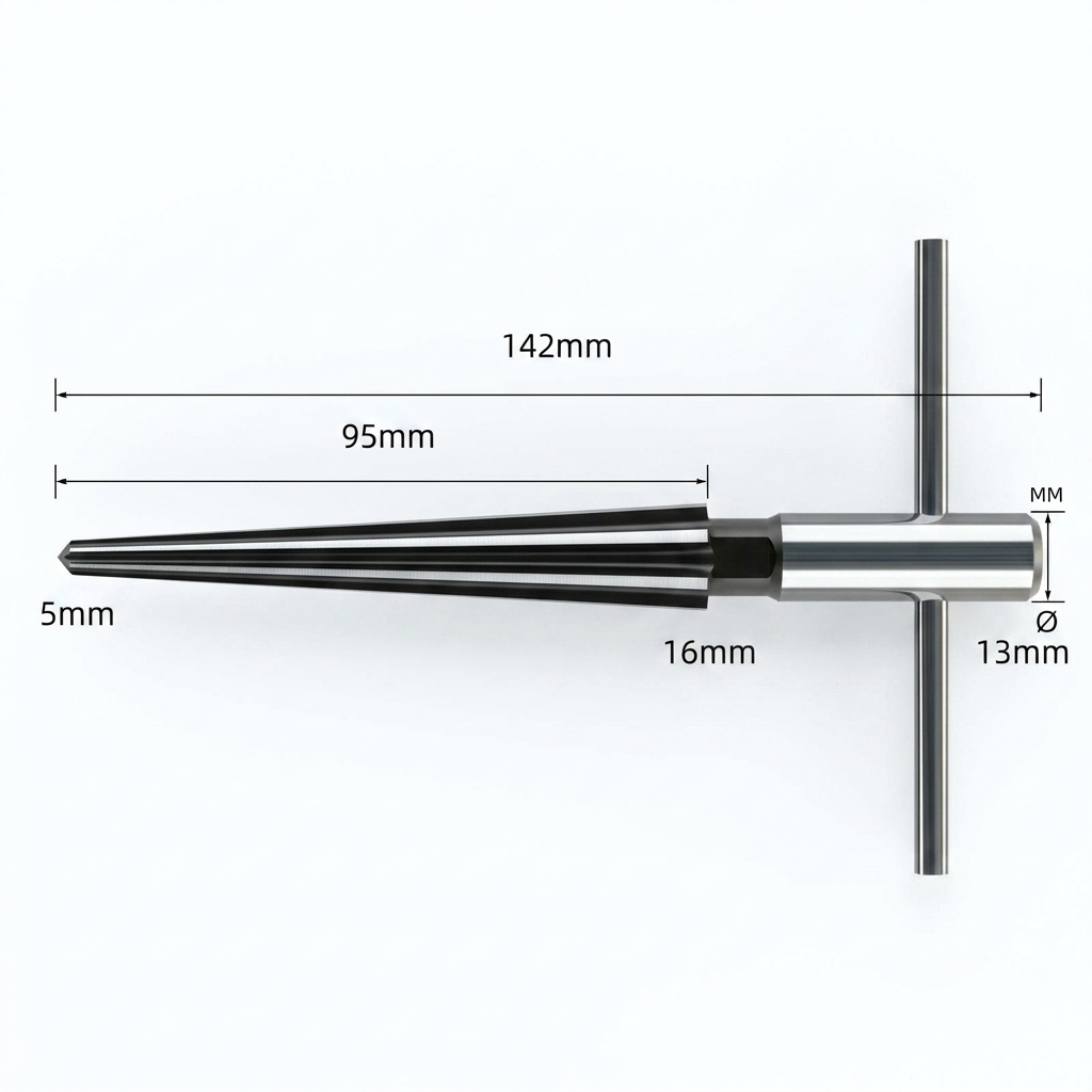 Tapered Bridge Pin Hole Reamer with T-Handle, 6-Flute Woodworking Countersink Reamer Tool for Guitar Bridge Pins, Wood Holes & Chamfering