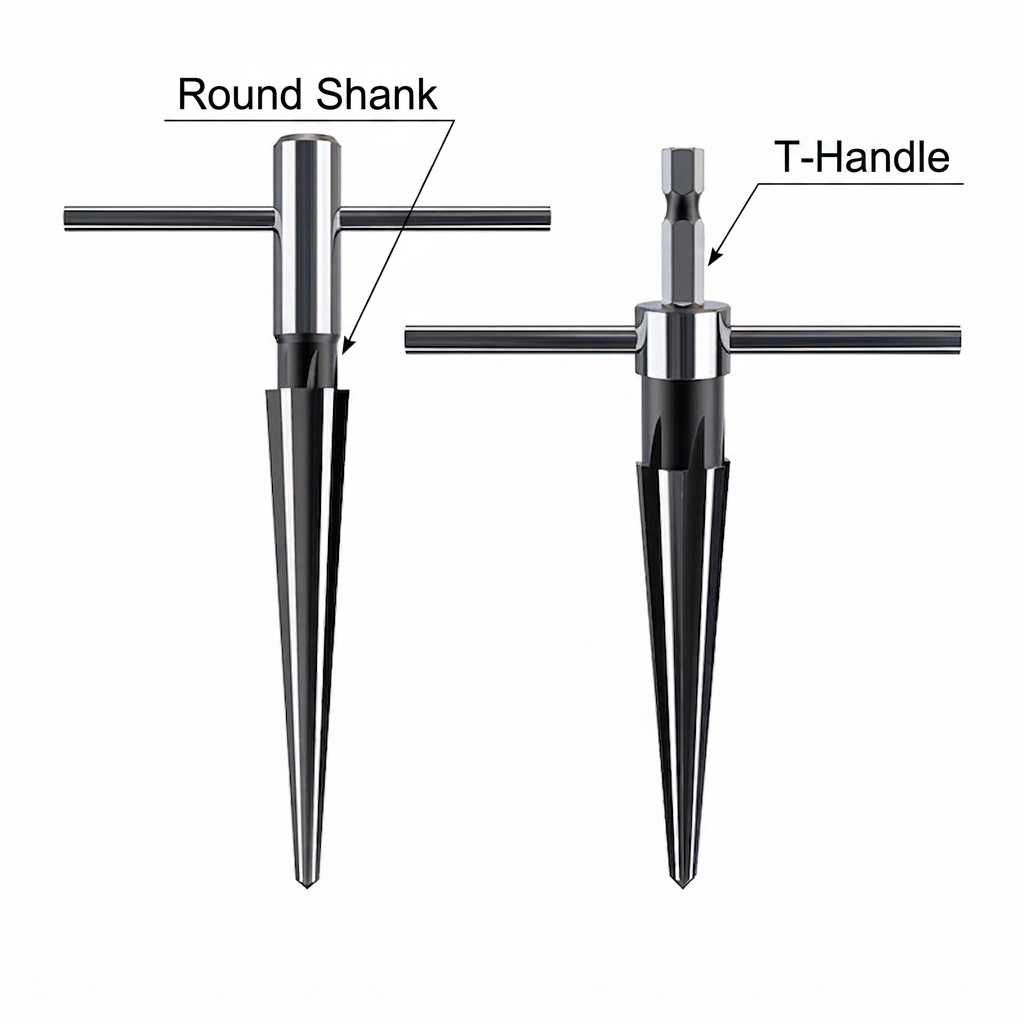 Tapered Bridge Pin Hole Reamer with T-Handle, 6-Flute Woodworking Countersink Reamer Tool for Guitar Bridge Pins, Wood Holes & Chamfering