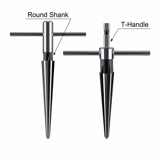 Tapered Bridge Pin Hole Reamer with T-Handle, 6-Flute Woodworking Countersink Reamer Tool for Guitar Bridge Pins, Wood Holes & Chamfering