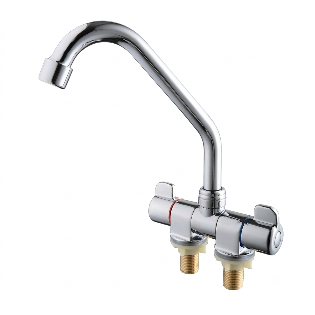 Foldable RV Kitchen Faucet - Rotating Two-Handle Hot/Cold Mixer for Deck/Wall Mount