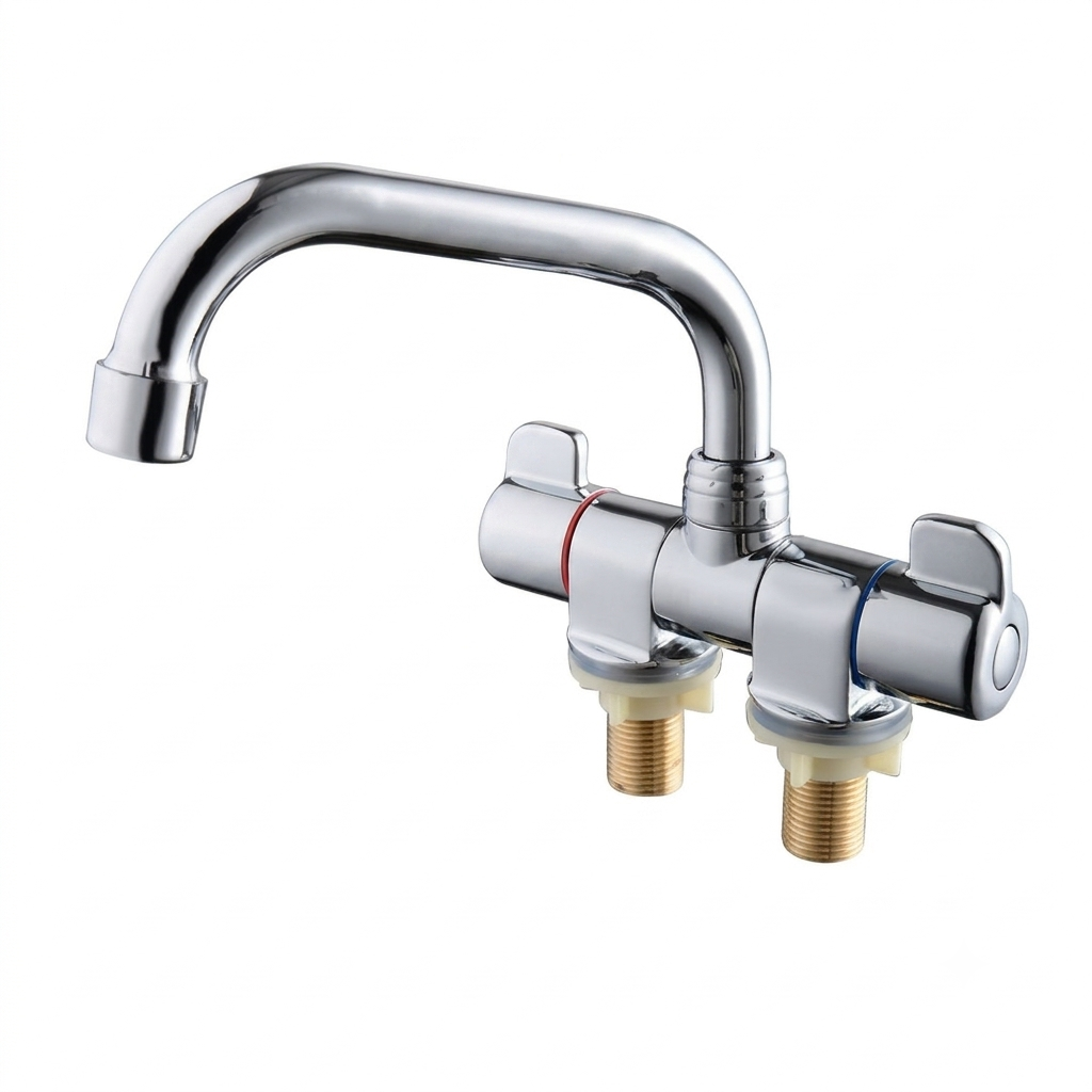 Foldable RV Kitchen Faucet - Rotating Two-Handle Hot/Cold Mixer for Deck/Wall Mount