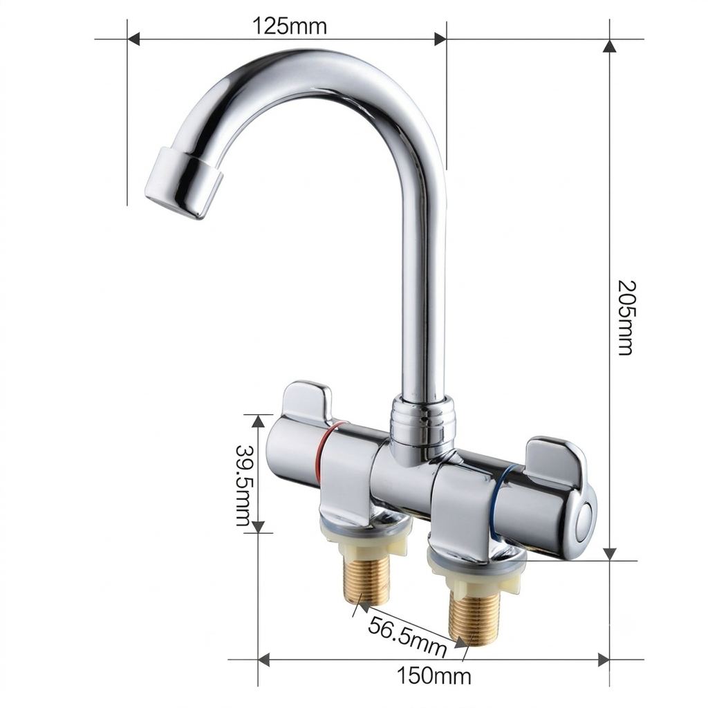 Foldable RV Kitchen Faucet - Rotating Two-Handle Hot/Cold Mixer for Deck/Wall Mount