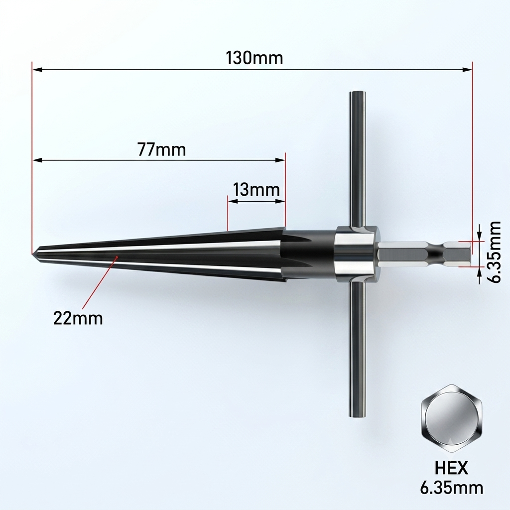 Tapered Bridge Pin Hole Reamer with T-Handle, 6-Flute Woodworking Countersink Reamer Tool for Guitar Bridge Pins, Wood Holes & Chamfering